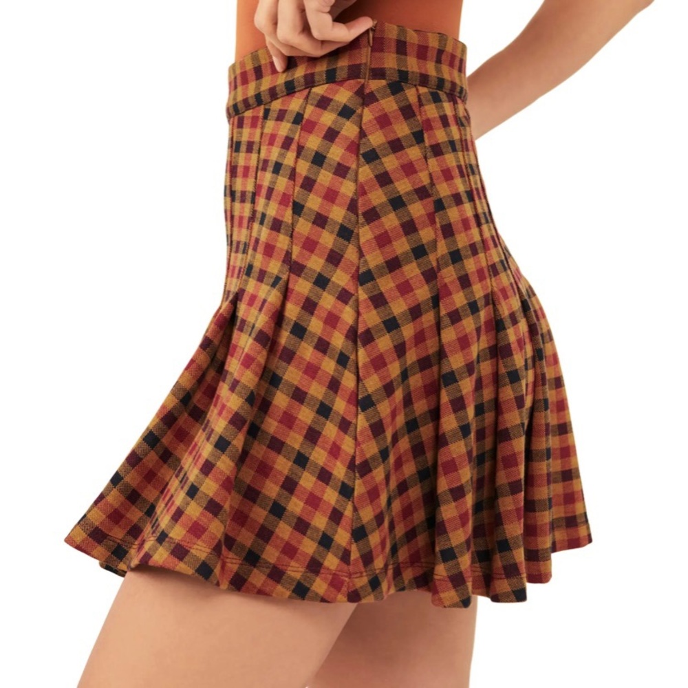Free People High Waist Pleated Plaid Skirt